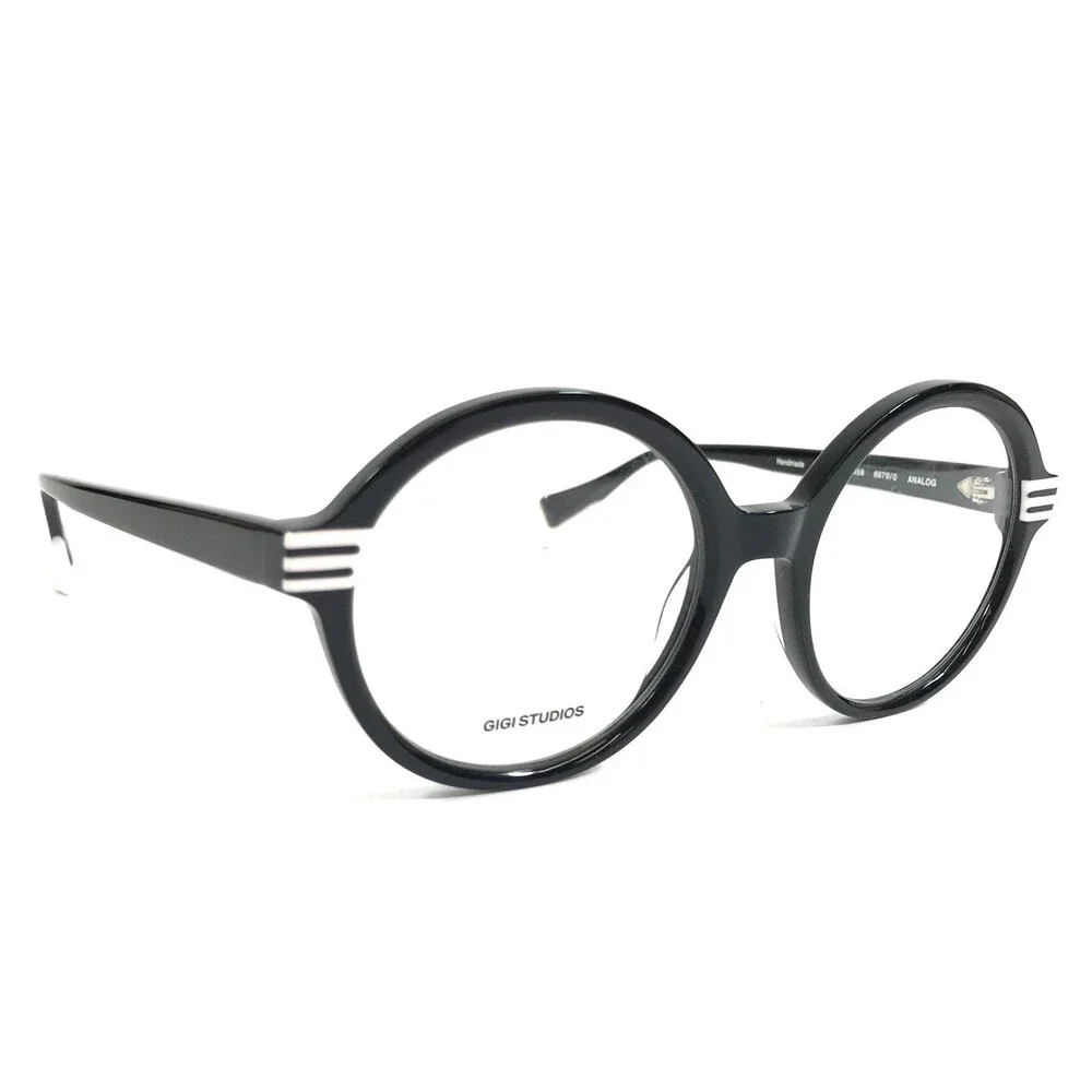 Gigi Studios Eyeglasses Frames ANALOG 6879/0 Black White Striped Round 52-18-140